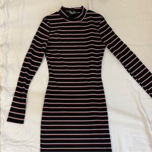 Missguided Black and Red Striped Long Sleeve Dress